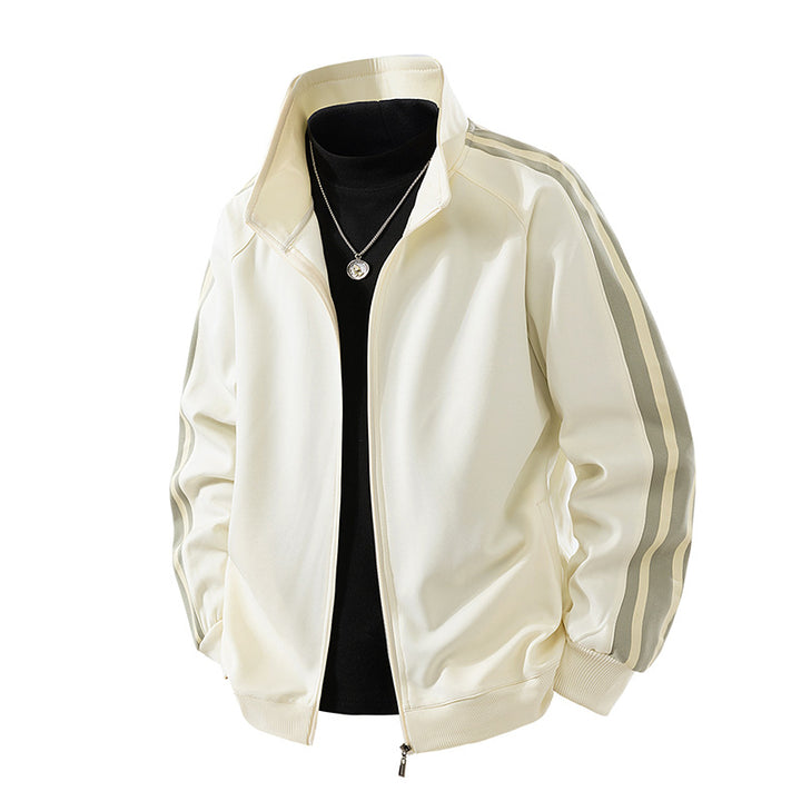 Herren Sportive Zipjacke mit Stehkragen und kontrastierenden Ärmestreifen Drune