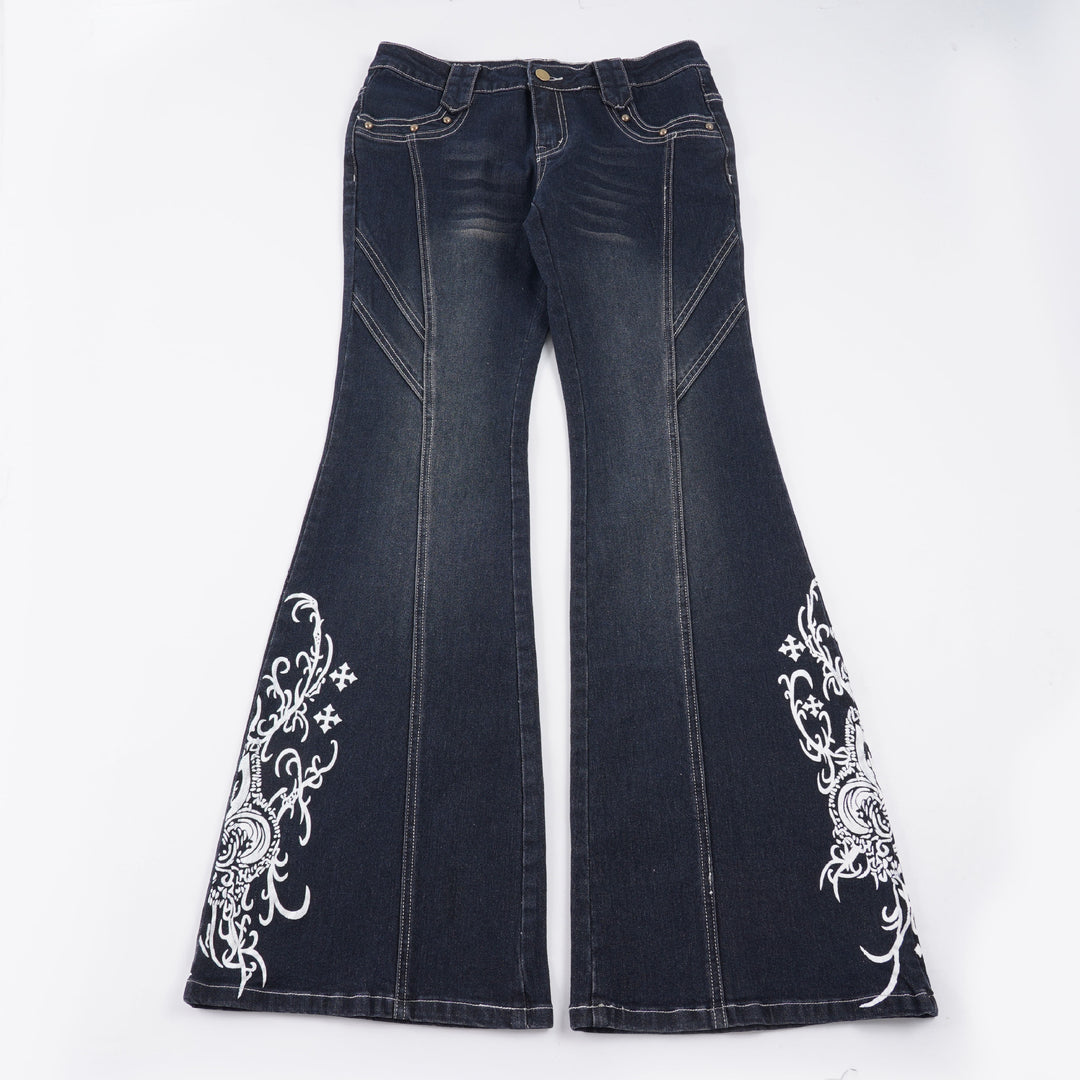 Damen Jeans mit ausgestelltem Bein und eleganter Stickerei Drune