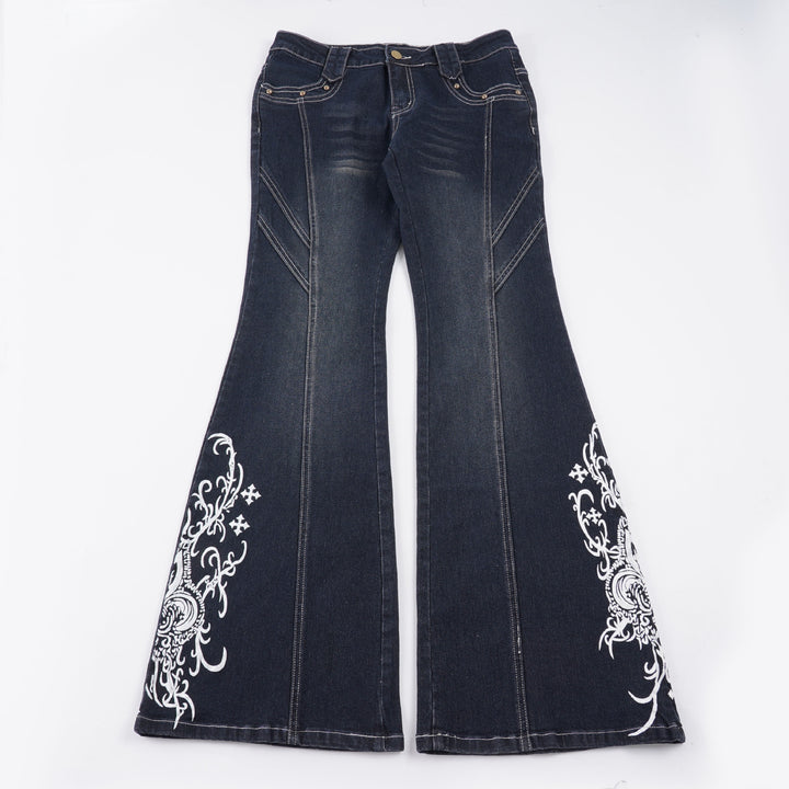 Damen Jeans mit ausgestelltem Bein und eleganter Stickerei Drune