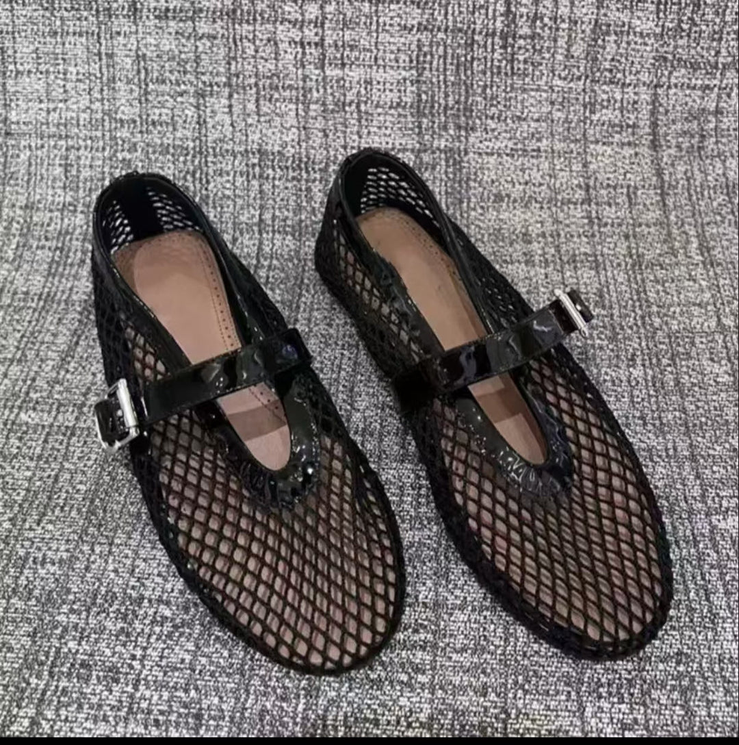 Damen Netz-Ballerinas mit elegantem Riemen und bequemer Sohle Drune
