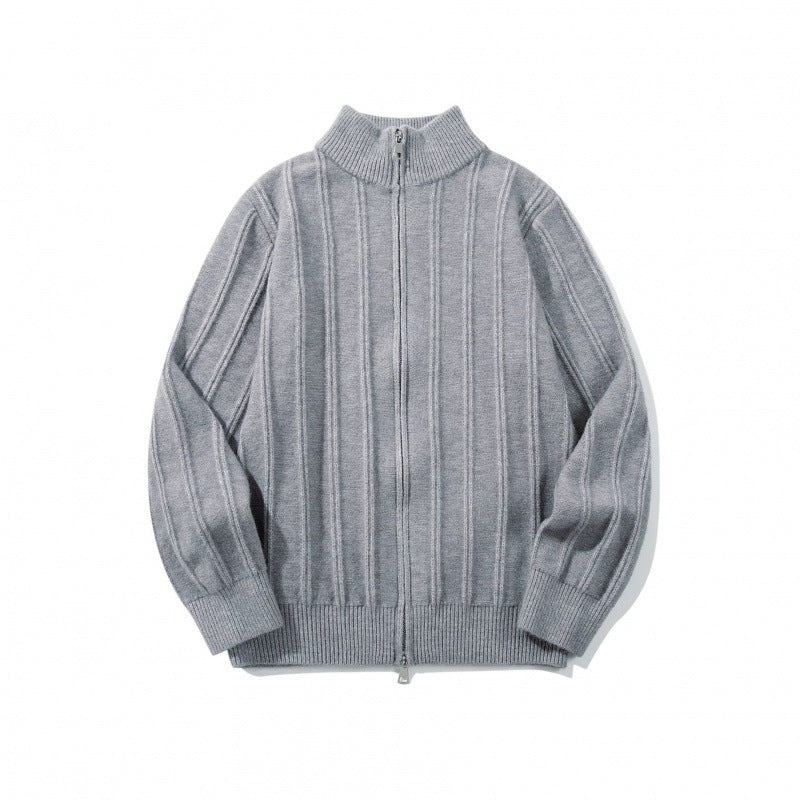 Unisex Reißverschluss-Strickjacke mit Stehkragen und vertikaler Struktur Drune