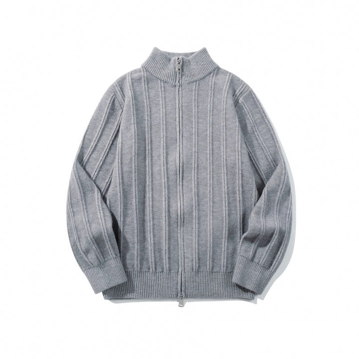 Unisex Reißverschluss-Strickjacke mit Stehkragen und vertikaler Struktur Drune