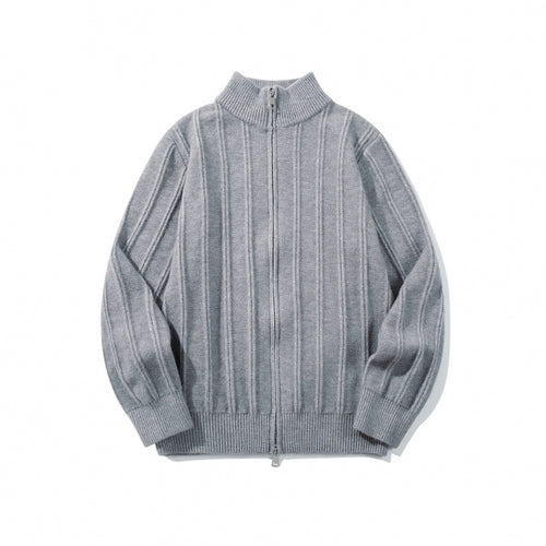 Unisex Reißverschluss-Strickjacke mit Stehkragen und vertikaler Struktur Drune