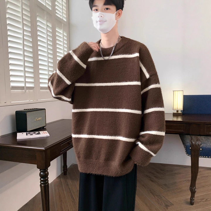 Unisex Oversized Strickpullover mit gestreiftem Design Drune