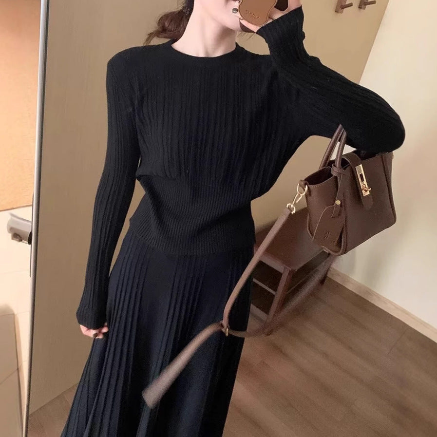Damen elegantes Strickkleid mit plissierten Details Drune