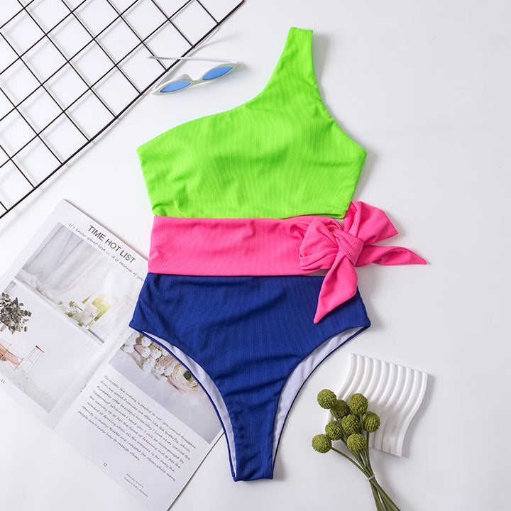 Damen Einteiliger Badeanzug mit asymmetrischem Design und modischem Wickelbund Drune