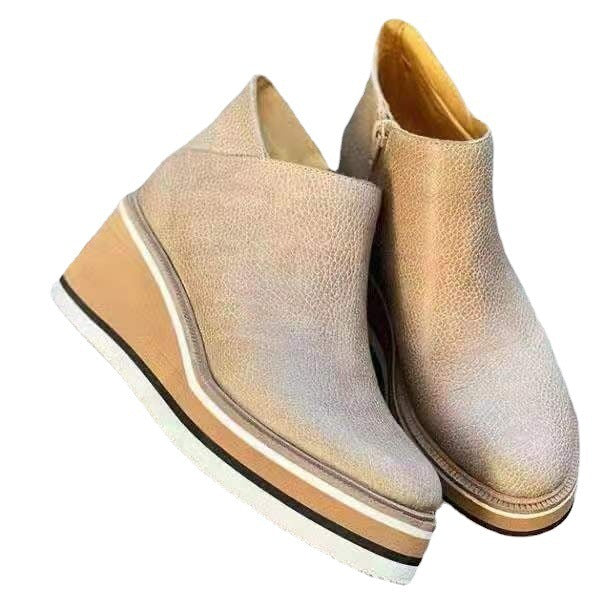 Damen nan Keilabsatz-Stiefelette mit verstecktem Plateau und elastischen Einstiegsleisten Drune