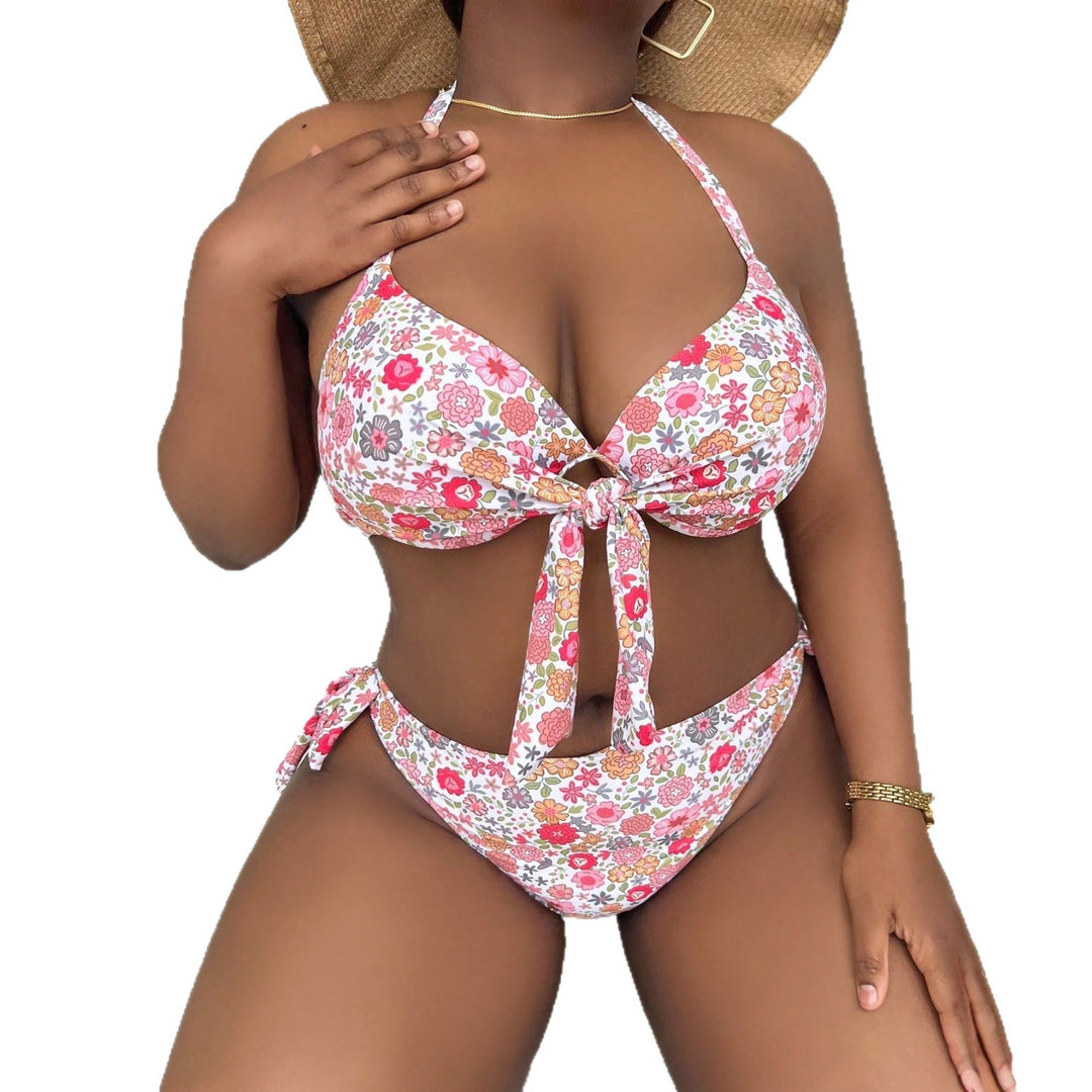 Damen Triangel-Bikini mit floralem Design und verspieltem Bindeband Drune