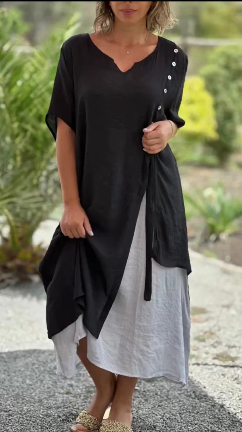 Damen Midi-Kleid mit seitlichem Schlitz und knöpfbarem Detail Drune