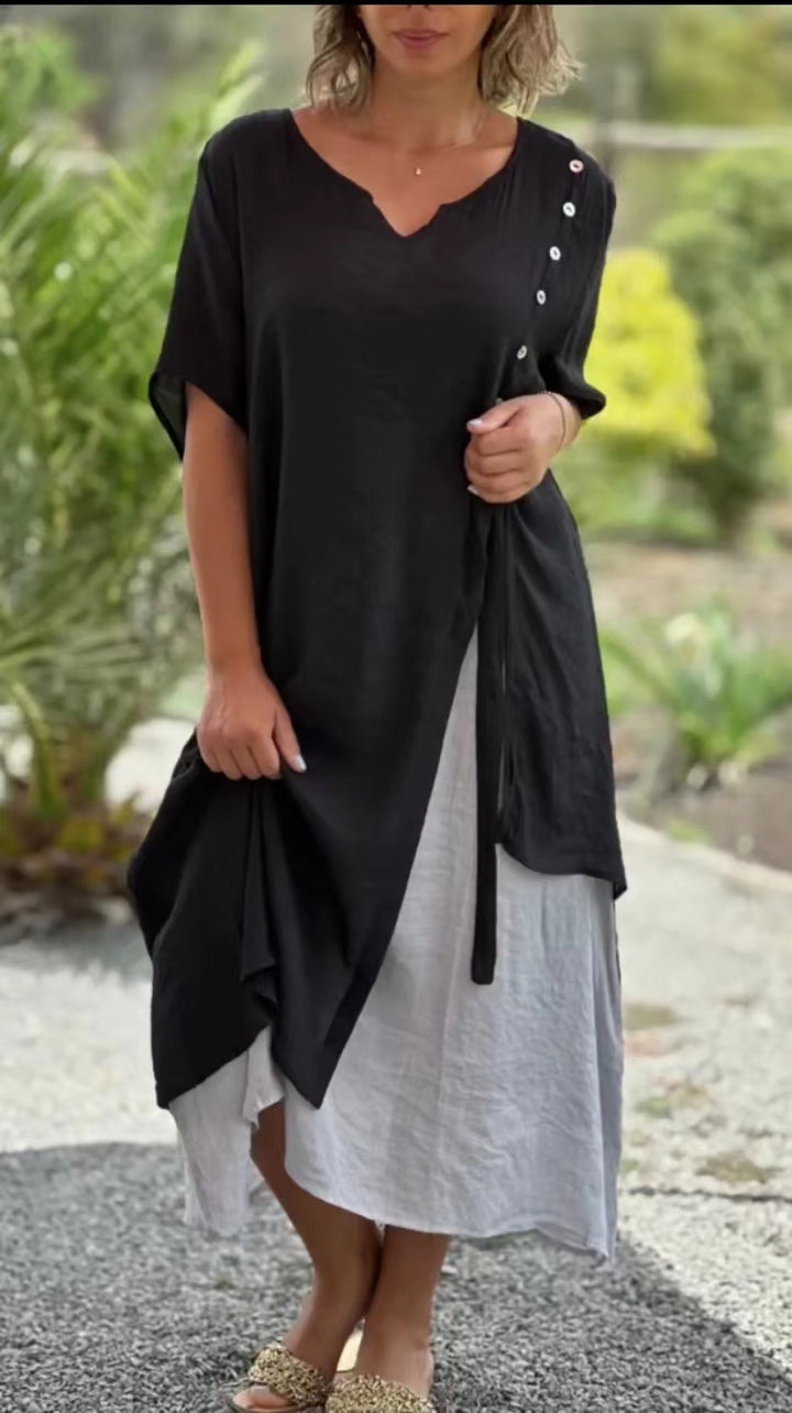 Damen Midi-Kleid mit seitlichem Schlitz und knöpfbarem Detail Drune