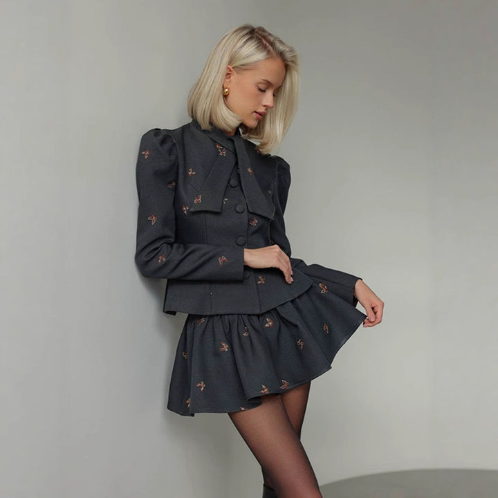 Damen Blazer-Kleid mit voluminösen Puffärmeln und eleganter Schleifenapplikation Drune