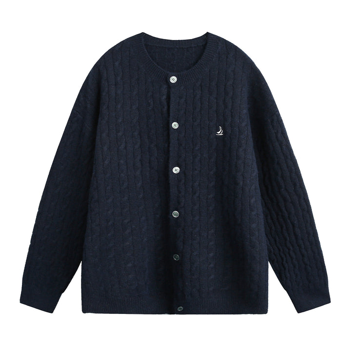Damen Strickjacke im Flechtmuster mit Rundhals, Oversize-Schnitt und durchgehender Knopfleiste Drune