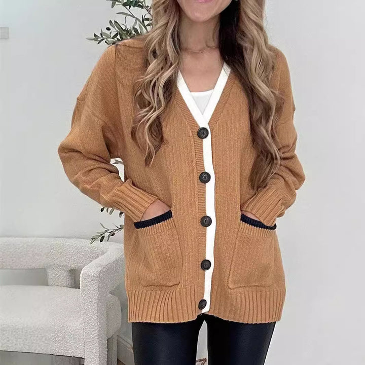 Damen Strickjacke mit Taschen und modernen Knöpfen Drune