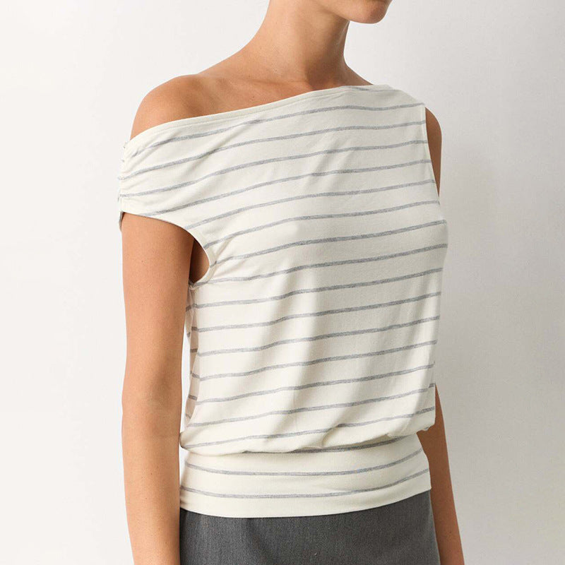 Damen asymmetrisches Langarmshirt mit modischem Streifenmuster und eleganten Cut-Out-Details Drune