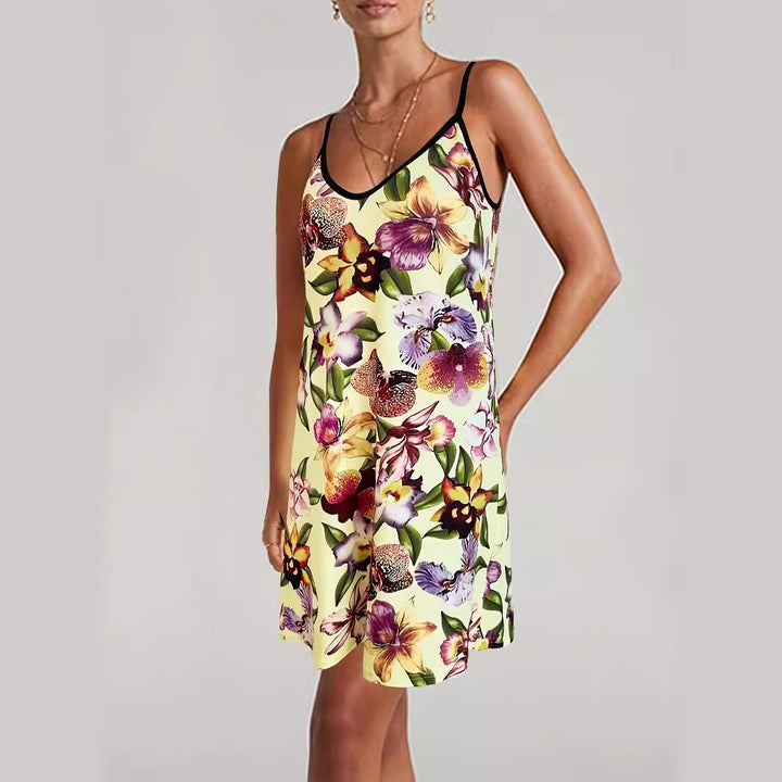 Damen Sommerkleid mit floralem Print und verstellbaren Trägern Drune