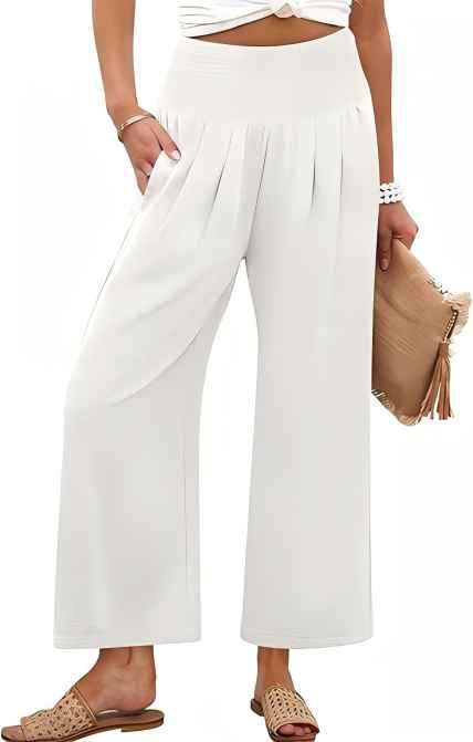 Damen Weite Culotte-Hose mit elastischem Bund und Falten Drune