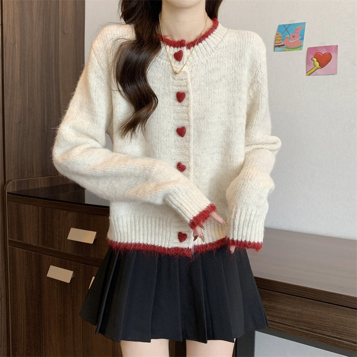 Damen Strickjacke mit Herzknöpfen Drune