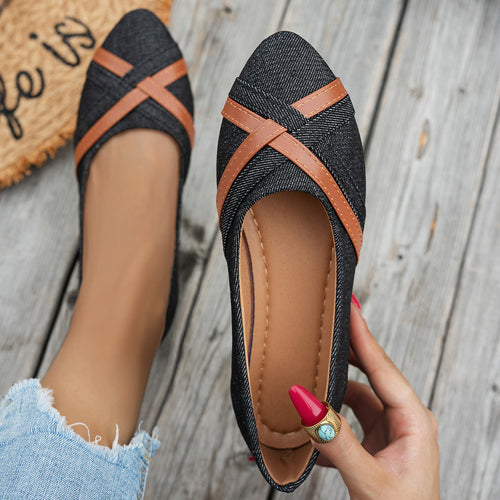 Damen elegante Ballerinas mit gekreuzten Riemen Drune