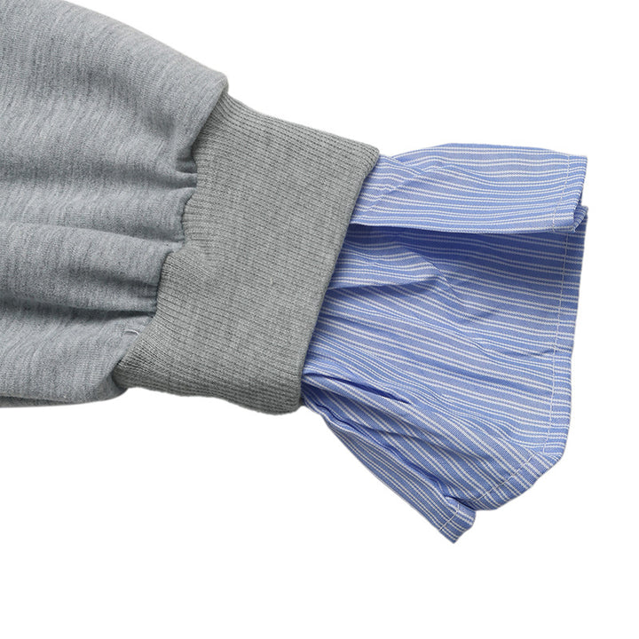 Damen Lagen-Look Sweatshirt mit eingearbeitetem Hemdsaum und Rüschenmanschetten Drune