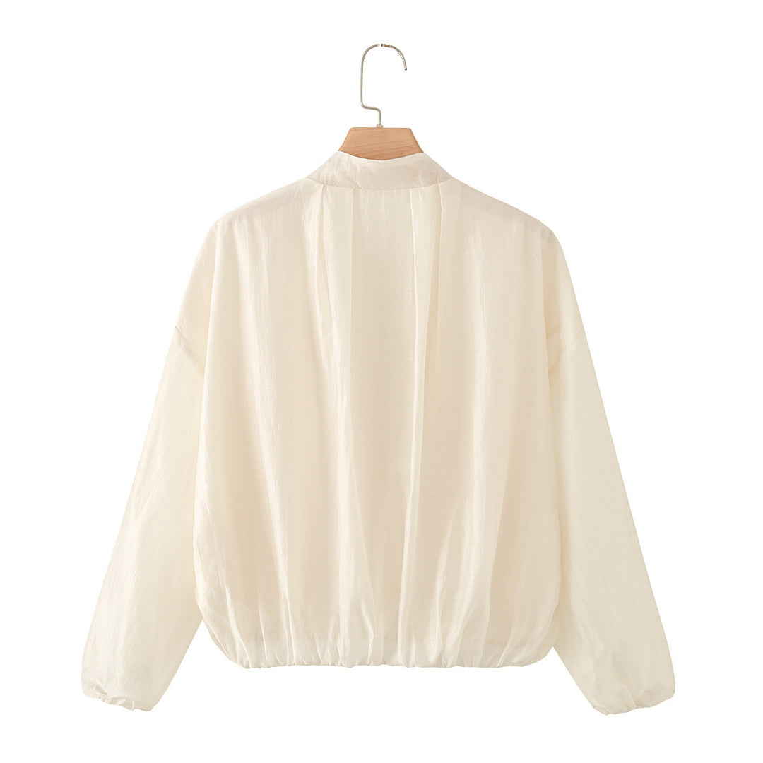 Damen Transparente Leichte Sommer-Blousonjacke mit Stehkragen und elastischem Saum Drune