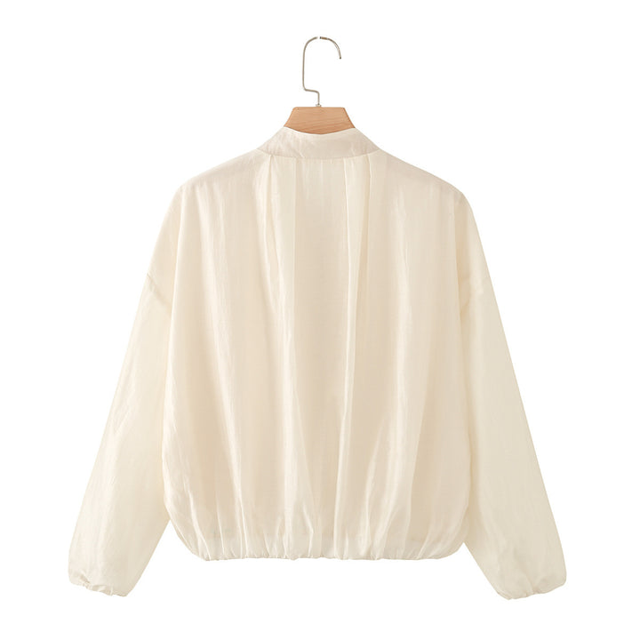 Damen Transparente Leichte Sommer-Blousonjacke mit Stehkragen und elastischem Saum Drune