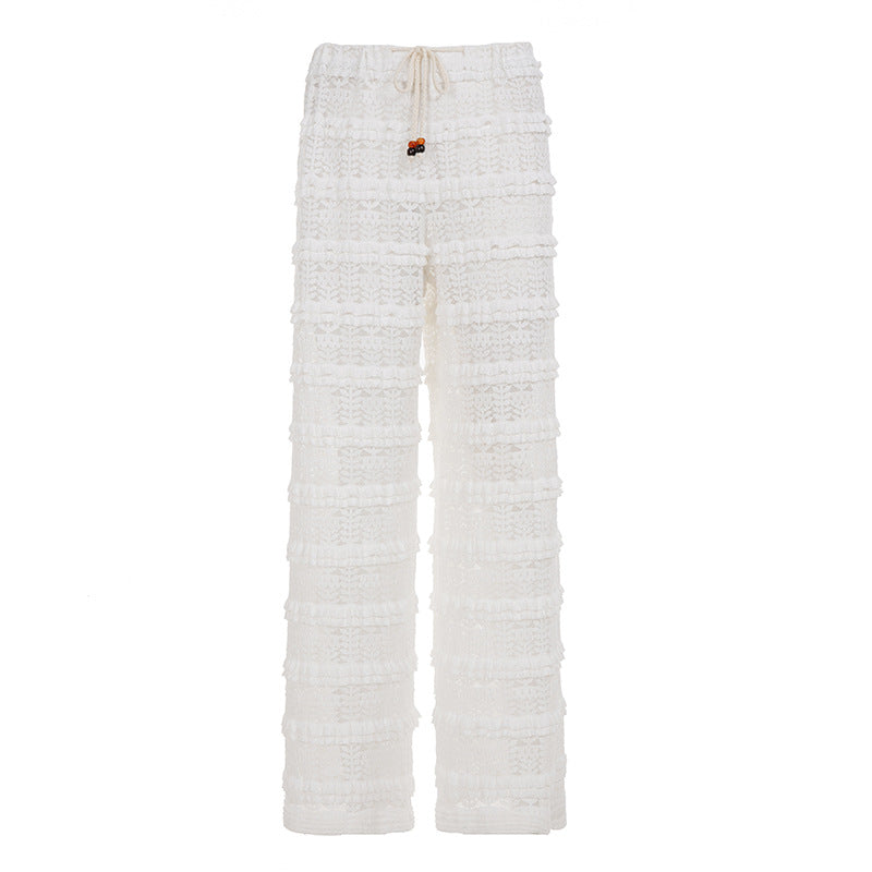Damen lässige Strickhose mit elegantem Rüschendesign Drune