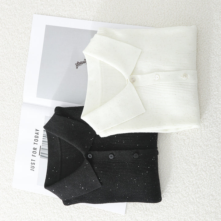 Damen Feinstrick-Cardigan mit Polokragen, Knopfleiste und dezentem Glitzereffekt Drune