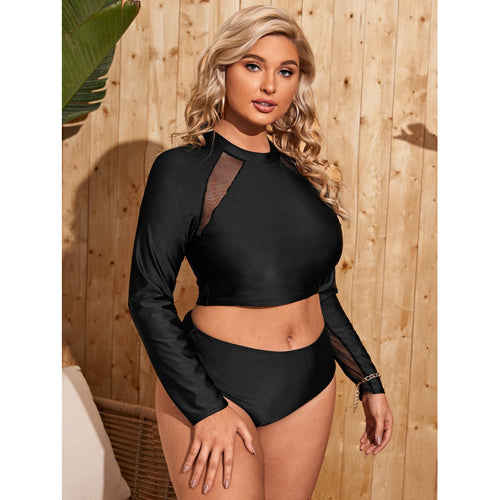 Damen Surf-Badeanzug mit langärmligem Mesh-Oberteil und hoch geschnittenem Höschen Drune