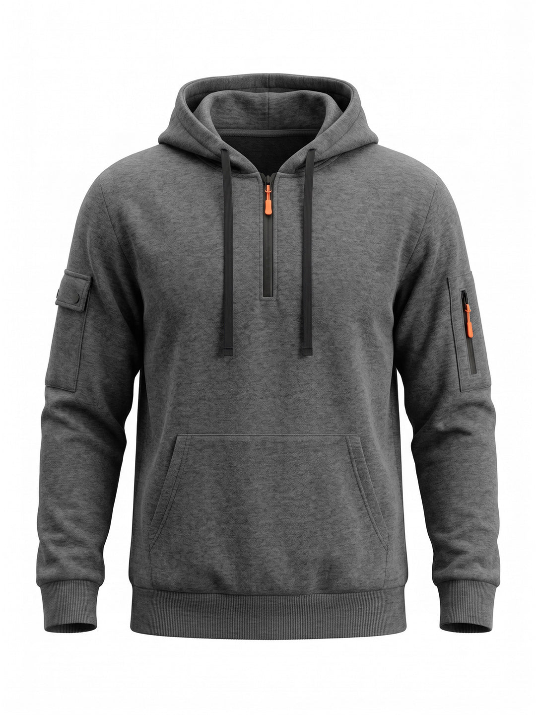 Herren Kapuzenpullover mit halbem Reißverschluss und Utility-Ärmeltasche Drune