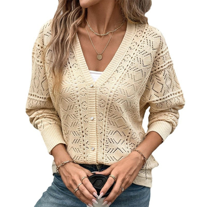 Damen Strickjacke mit filigranem Lochmuster und lässigem Schnitt Drune