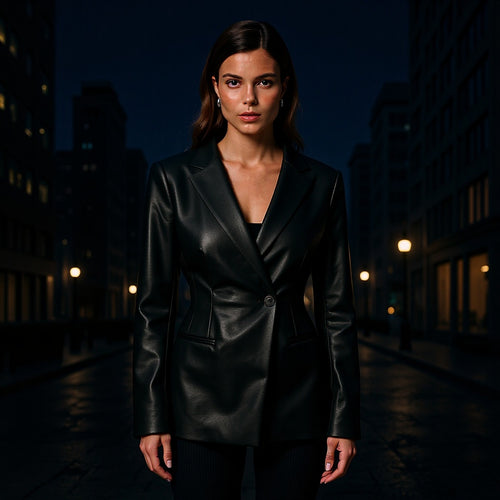 Damen Taillierter Kunstleder-Blazer mit Single-Button und konturierter Silhouette Drune