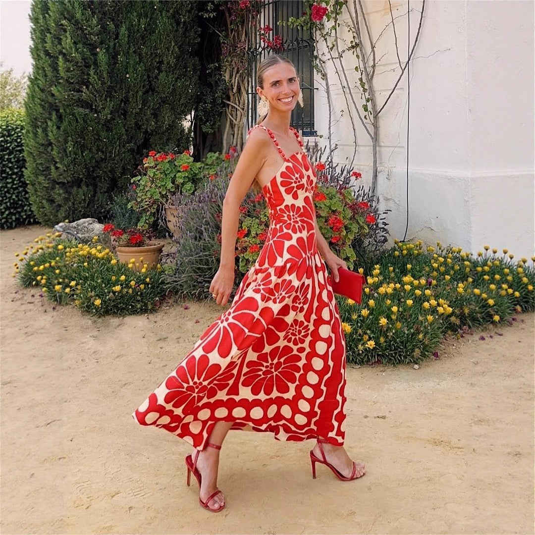 Damen Midi-Kleid mit floralem Print und Spaghetti-Trägern Drune