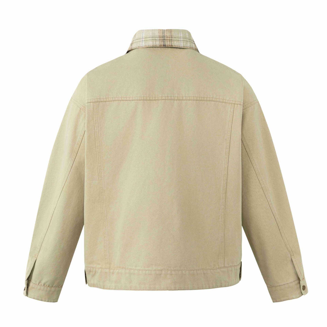 Herren Kurz geschnittener Canvas-Workwear-Blouson mit Karokragen und Zip-Brusttasche Drune