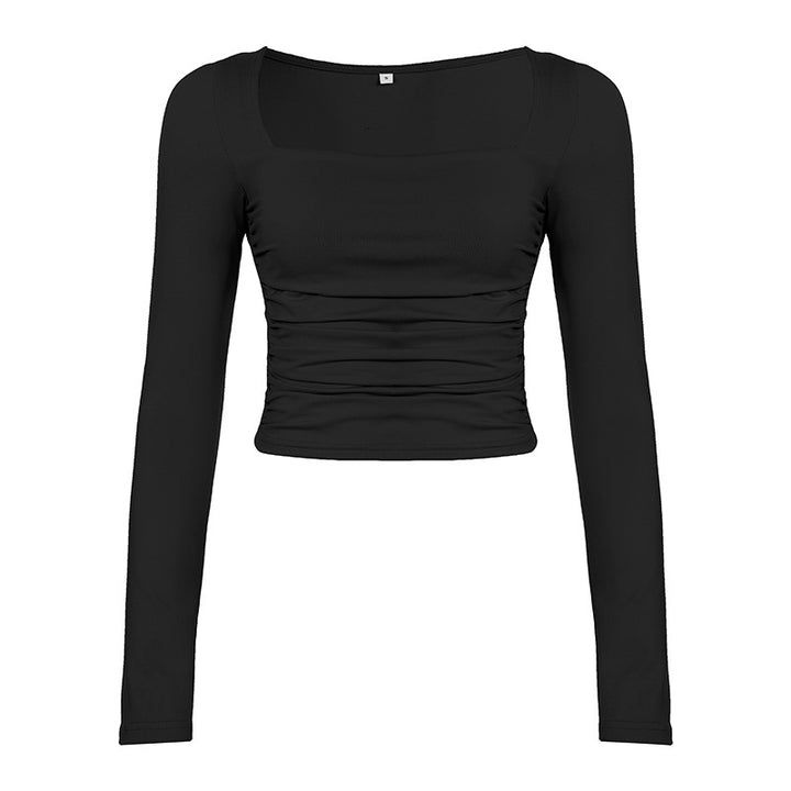 Damen Tailliertes langärmeliges Crop-Top mit eckigem Ausschnitt und Raffung Drune