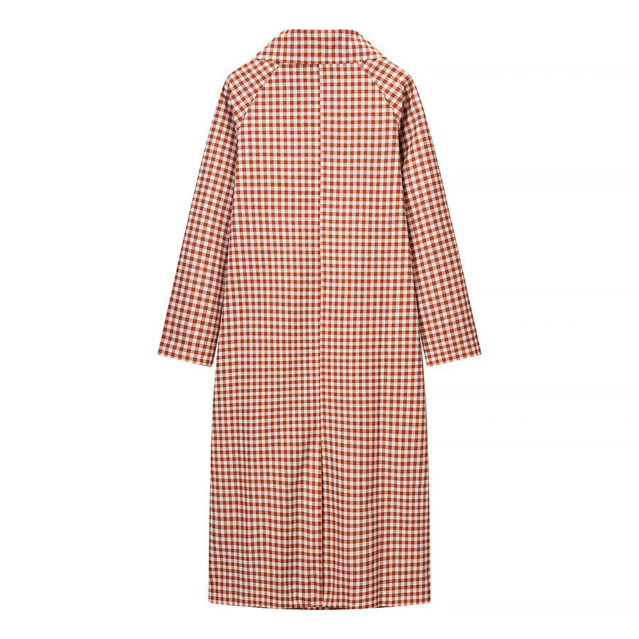 Damen nan karierter Midi-Trenchcoat mit Hemdkragen, durchgehender Knopfleiste und aufgesetzten Eingrifftaschen Drune