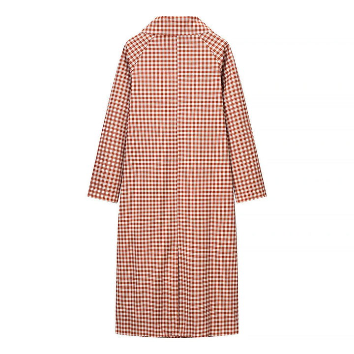 Damen nan karierter Midi-Trenchcoat mit Hemdkragen, durchgehender Knopfleiste und aufgesetzten Eingrifftaschen Drune