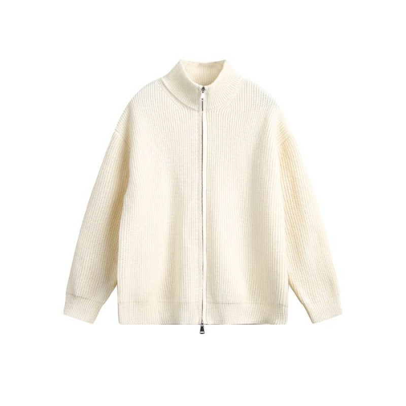 Unisex Oversized Strick-Zipjacke mit Stehkragen und Rippbündchen Drune