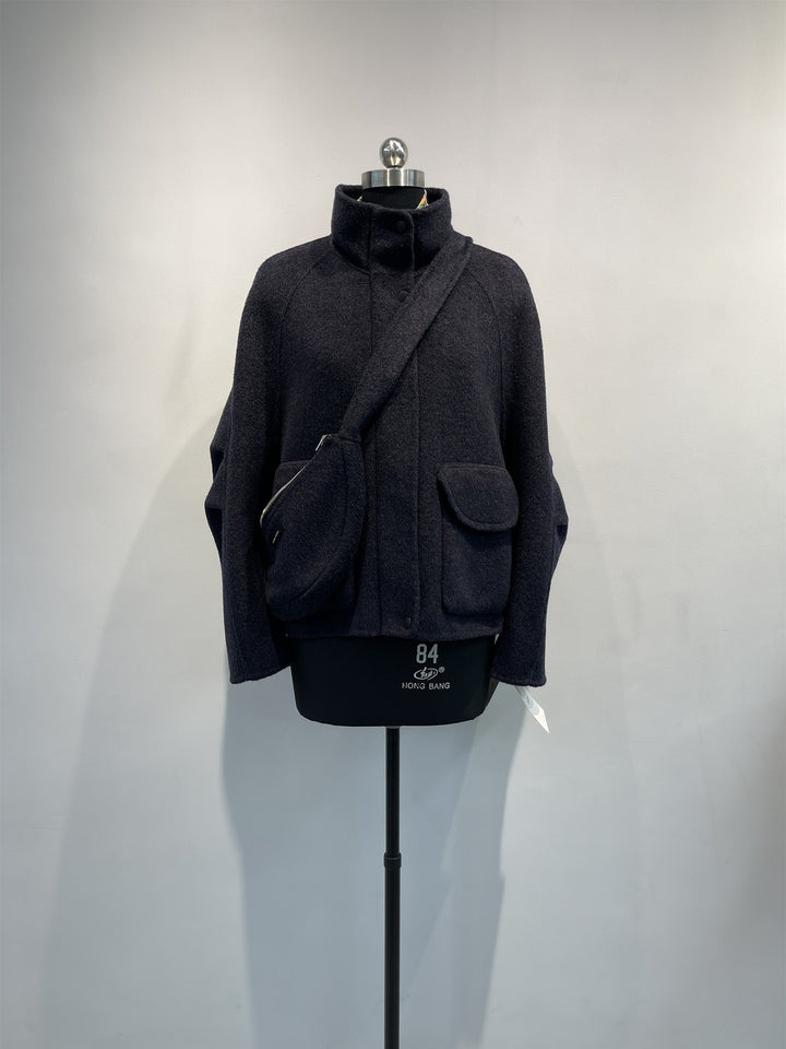 Damen Gemütliche Übergroße Wollmischung Jacke Drune