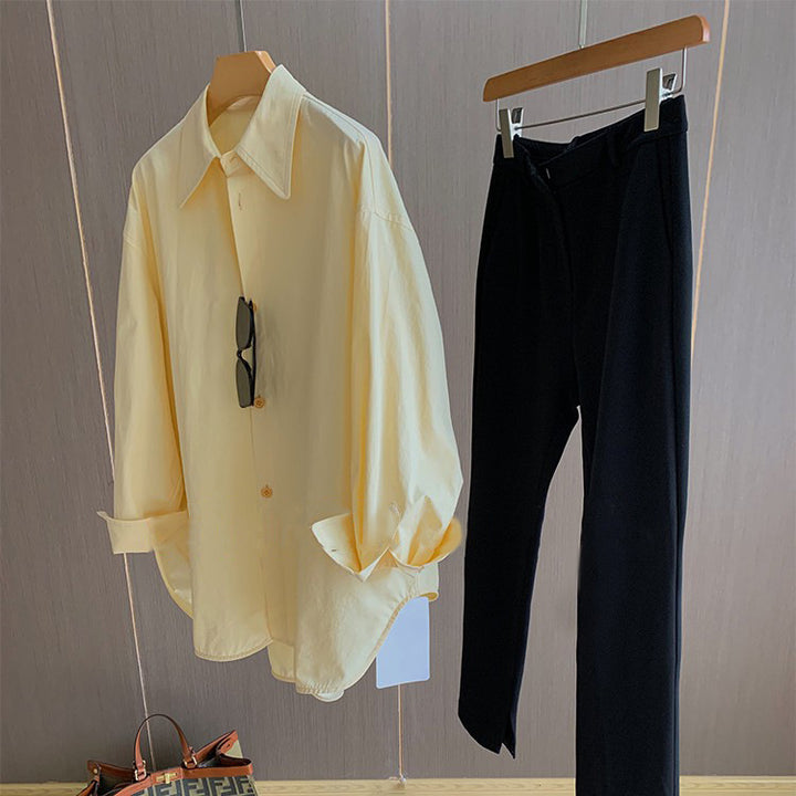 Damen Oversize-Hemdbluse mit extra großem Kragen und abgerundetem Saum Drune