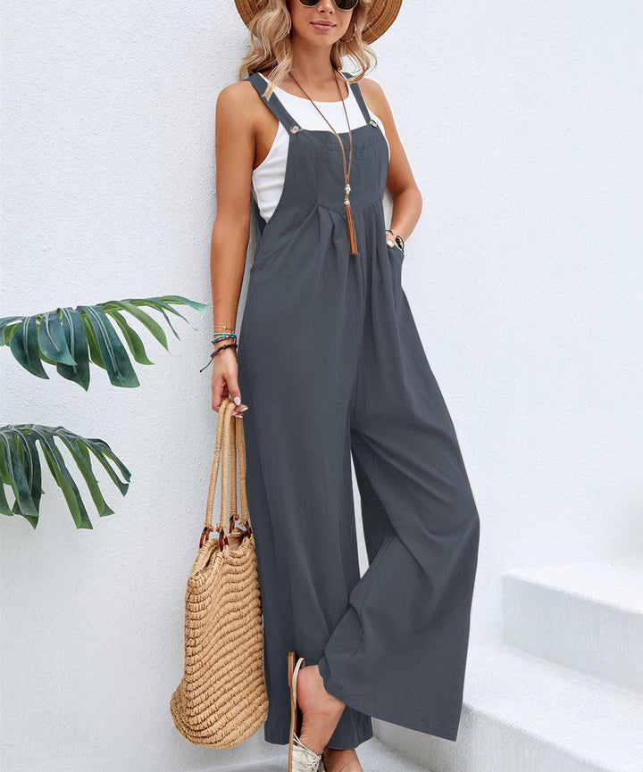 Damen Lässiger Jumpsuit mit weitem Bein und verstellbaren Trägern Drune