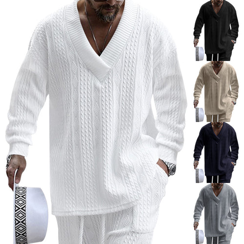 Herren Luxus Strickpullover mit V-Ausschnitt und modernen Zopfmustern Drune