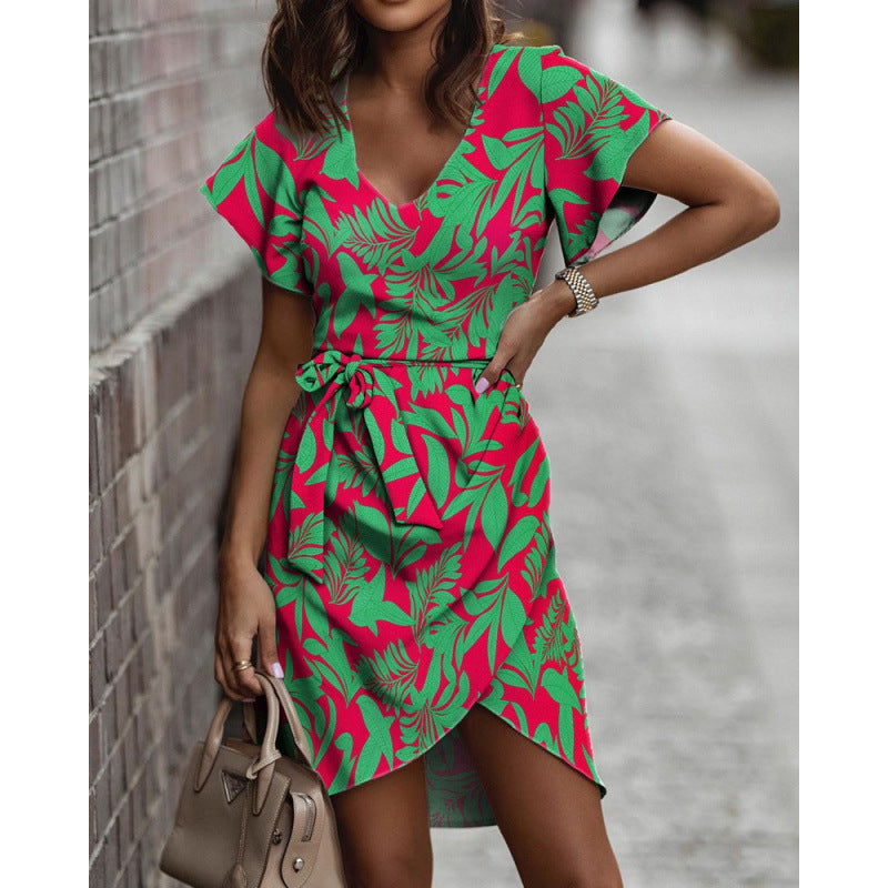 Damen Wickelkleid mit floralem Design und schickem Taillengürtel Drune