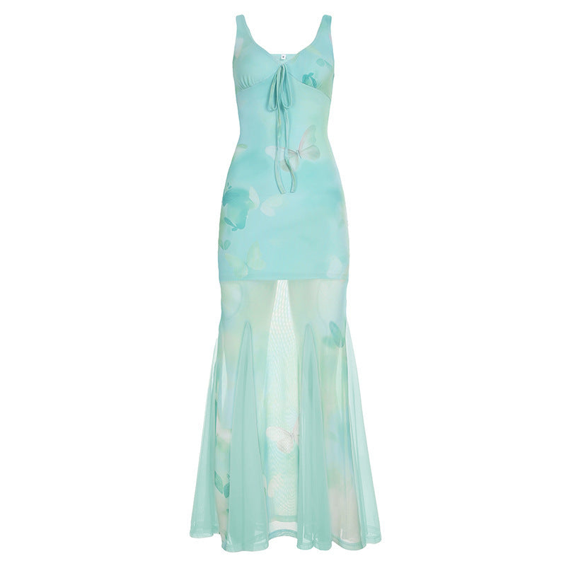 Damen Maxikleid mit transparenten Schichten und floralem Muster Drune