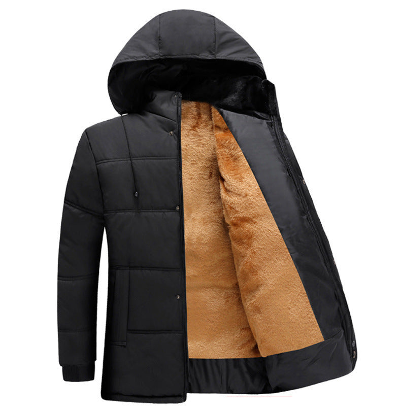 Herren gesteppte Winterjacke mit flauschigem Innenfutter und verstellbarem Kapuzenkragen Drune