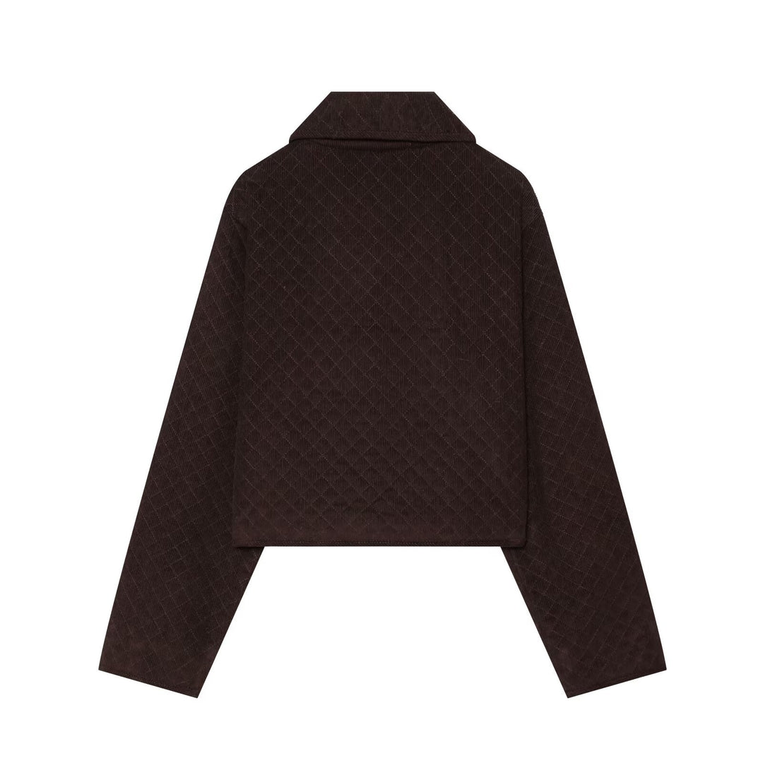 Damen Gesteppte Cordjacke im Boxy-Cropped-Schnitt mit Rundkragen und Pattentaschen Drune
