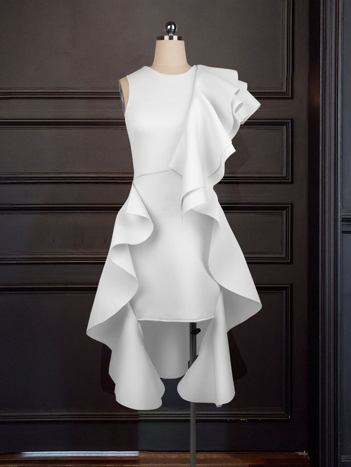 Damen Kleid mit asymmetrischem Rüschendesign Drune