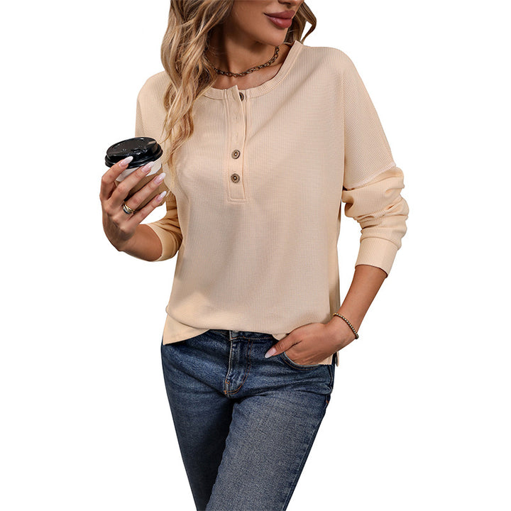 Damen Langärmeliges Waffelstrick-Henleyshirt mit Knopfleiste Drune
