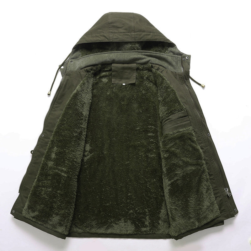 Herren Utility-Canvas-Parka mit Taillenzug, Cordkragen und Zip-Brusttasche Drune