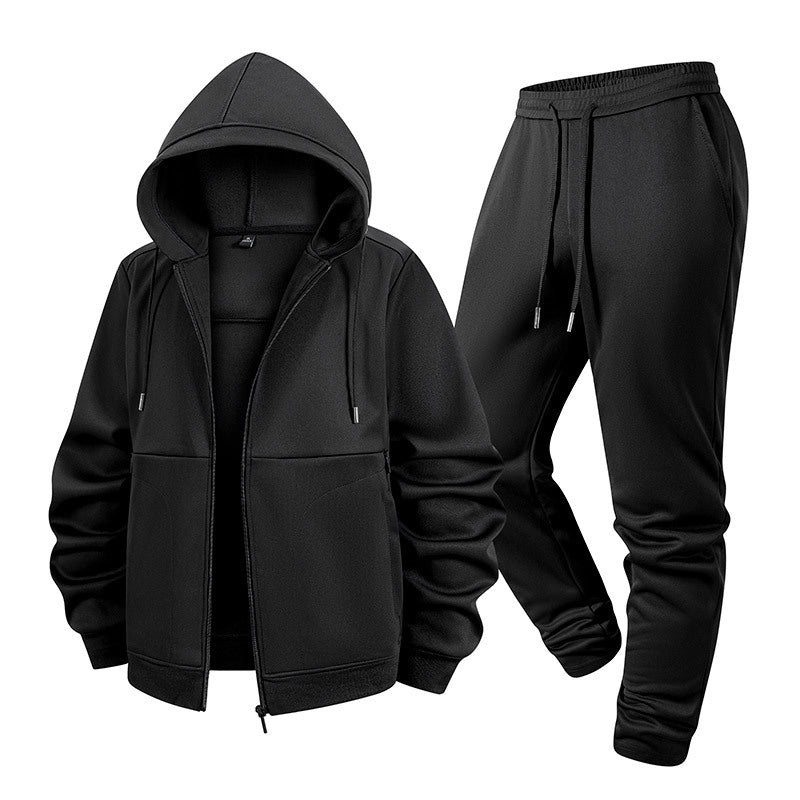 Herren Zweiteiliges Kapuzen-Trainingsset aus Thermofleece mit Reißverschluss-Hoodie und konischer Jogginghose Drune
