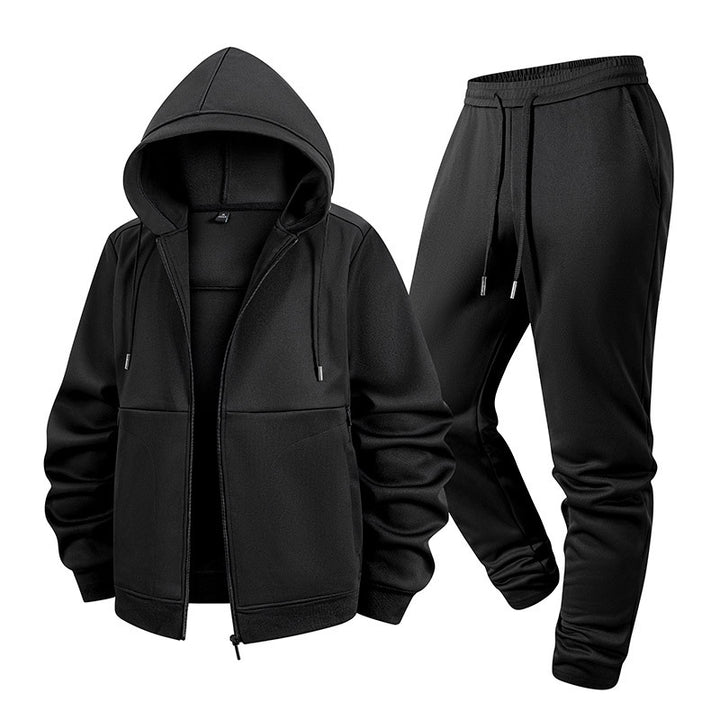 Herren Zweiteiliges Kapuzen-Trainingsset aus Thermofleece mit Reißverschluss-Hoodie und konischer Jogginghose Drune